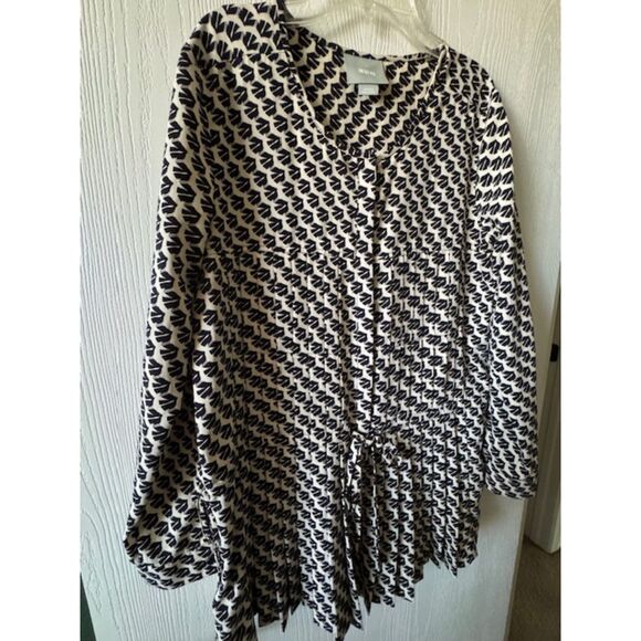 Anthropologie Maeve Selva Printed Button Front Pleated Drawstring Tunic Top - Picture 5 of 10